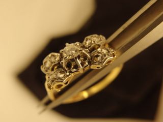 3342 Exquisite Victorian 18k Yellow Gold And Nine 9 Diamond Ring,  Circa 1880