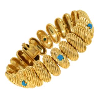 Vintage Van Cleef & Arpels Vca 18k Yellow Gold Link Turquoise Art Deco Bracelet