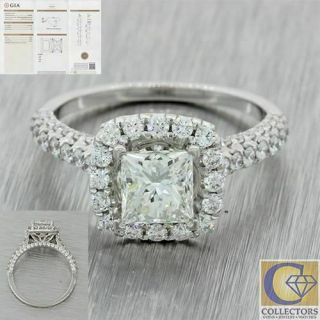 Modern 18k White Gold 2.  22ctw Princess Cut Diamond Halo Engagement Ring Gia