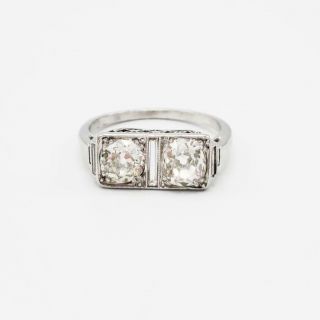 Antique 14k White Gold Deco Double Diamond Ring Filigree Size 5