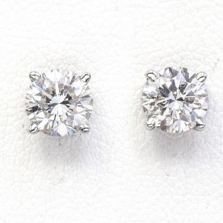 Vintage 14k White Gold 1.  32 Tcw Diamond Round Solitaire Stud Earrings G/h 5.  5 Mm
