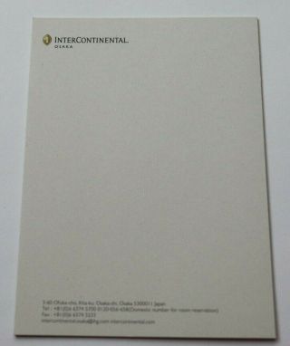 Intercontinental Osaka Japan Luxury Hotel Notepad Note Pad Stationary