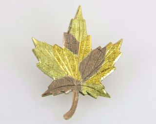 Vintage Designer Birks Estate 14k Tri Tone Gold Maple Leaf Pin Brooch 3.  6g