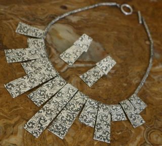 Massive Mexico Sterling Graduated Dangle Panel Link Necklace & Earrings 105 Gram