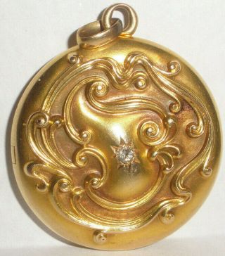 Exquisite Antique Victorian 14k Gold Art Nouveau Locket Pendant Diamond 12.  4gr
