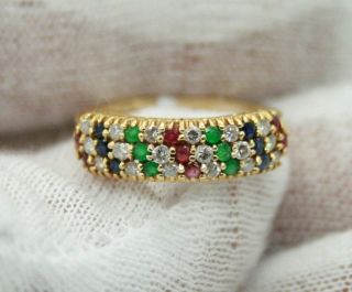 Vintage 18k Yellow Gold Band With Sapphires,  Emeralds,  Rubies & Diamonds.  Size 6