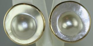 Vintage Large 14k Gold Blister Mabe Pearl Clip Earrings