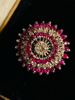 Wow Stunning Art Deco Diamond Ruby 18k White Gold Ladies Cocktail Ring