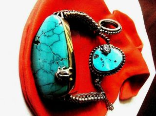 STEPHEN DWECK OOAK TURQUOISE S/S BRACELET Signed Inscribed Beetle ADAM & Pouch 2