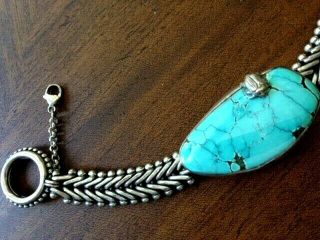 STEPHEN DWECK OOAK TURQUOISE S/S BRACELET Signed Inscribed Beetle ADAM & Pouch 3