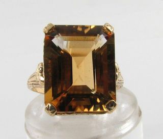 Big 9k 9ct Gold Natural Citrine Emerald Cut 15mm X 12mm Art Deco Ins Ring