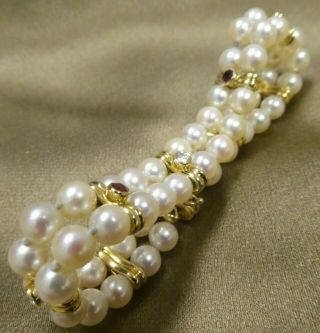 Vintage Authentic Cartier 18k Yellow Gold Diamond Ruby Pearl Bracelet