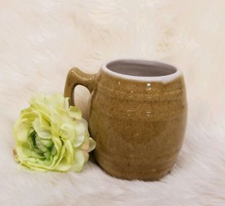 Vintage Uhl Pottery Co Tan Brown Speckled Stoneware Barrel Mug 16