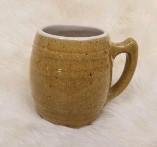 Vintage UHL Pottery Co Tan Brown Speckled Stoneware Barrel Mug 16 2