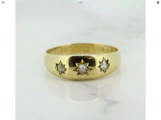 Antique Gypsy Ring - Full British Hallmarks 18k Solid Gold Starburst Settings