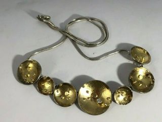 Modernist Sydney Lynch Signed Necklace and Earring Set Set SS & Gold W Diamonds 3