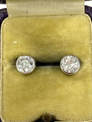 Art Deco 1.  65 Ct European Cut Diamond G Vs Solitaire Gold Stud Earrings Jewel