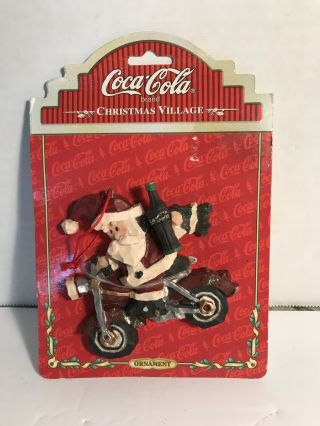 1998 Coca Cola Christmas Village Kurt S Adler Ornament Santa On Motorcycle Moc