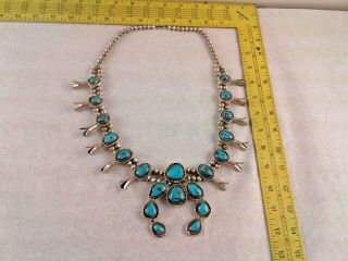 Sothwest Sterling Silver Turquoise Squash Blossom Necklace Earrings