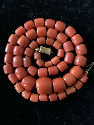 Vintage Red Coral Bead Necklace With 14k Yg Clasp