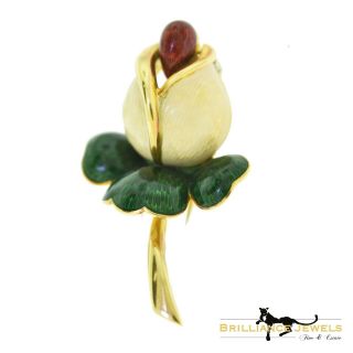 Vintage Estate Cartier 18k Yellow Gold Flower Tulip Brooch Pin With Enamel