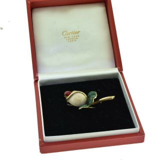 Vintage Estate CARTIER 18k Yellow Gold Flower Tulip Brooch Pin with Enamel 3