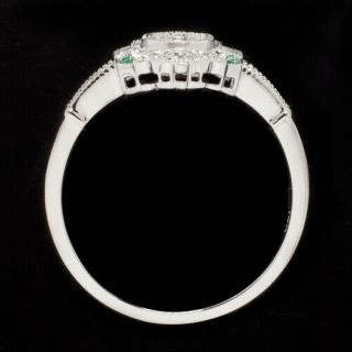 ART DECO GREEN EMERALD DIAMOND VINTAGE ENGAGEMENT RING SETTING ROUND CUT NATURAL 2