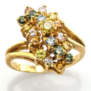 Vintage 18k Yellow Gold 1.  05 Tcw Multi - Color Diamond Cluster Cocktail Ring 5.  5 G