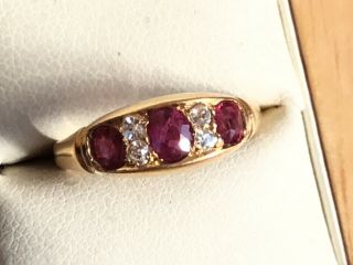 Victorian 18ct Gold,  Ruby And Diamond Ring,  1898 - Size M.  1/2