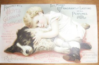 Victorian Trade Card Hoyts German Cologne Girl With Dog E W Hoyt & Co