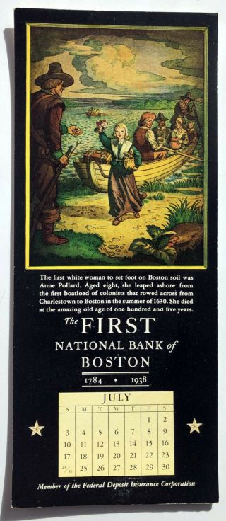 July 1938 Anne Pollard,  First National Bank Boston Calendar Ink Blotter