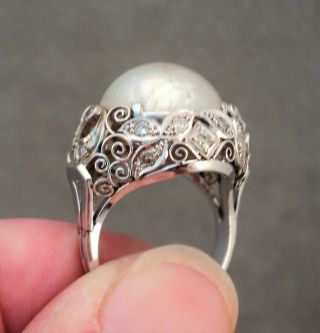 Vtg PLATINUM 20 DIAMOND & Baroque PEARL Big COCKTAIL RING Size 8.  5 - Custom Made 2