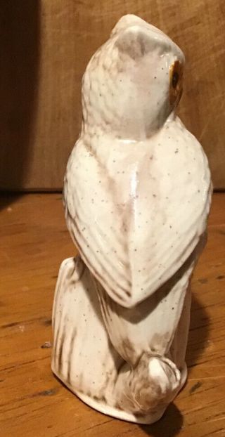 Vintage White Owl w/ Big Yellow Eyes Perched On A Stump Toothpick Holder 2