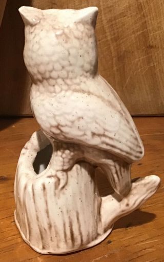 Vintage White Owl w/ Big Yellow Eyes Perched On A Stump Toothpick Holder 3