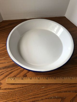 Vintage White/blue Enamel Pie Plate/pan9 1/2 Inch