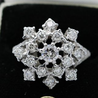 Vintage 18ct White Gold 1.  00ct Diamond Cluster Ring