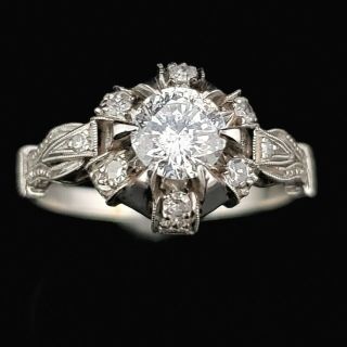 Estate Diamond Platinum Engagement Ring Vintage Bridal Or Fashion Majestic Gift