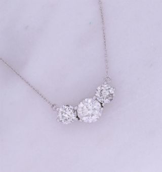 Zales Estate Two Carat Natural Diamond 3 Stone 14k White Gold Necklace