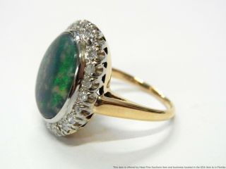 Antique Natural Australian Black Opal Doublet Ring Large 14k Gold Diamond Halo 2