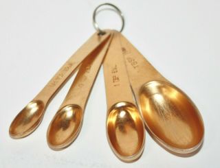 Vintage Aluminum Metal Measuring Spoons Copper Color Set Of 4 On Ring