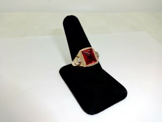 Mens Art Deco 10k Solid Gold 4.  5 Ct.  Ruby & Diamond Accent Ring,  10 3/4,