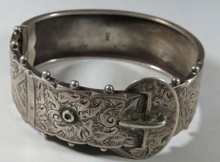 Antique Sterling Silver Victorian Belt - Buckle Hinged Bangle Bracelet