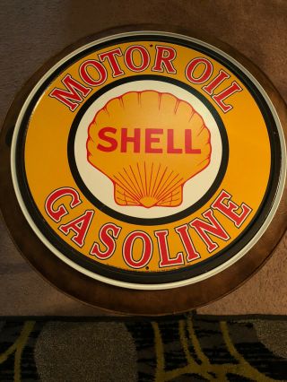 Retro Shell Gasoline Tin Sign,  12 " Yellow Vintage Round Black Decor