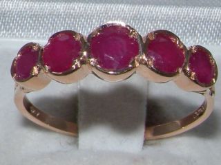 Antique Style English 9ct 9k Rose Gold Ruby Five Stone Ring