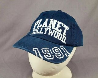 Nwt Planet Hollywood 1991 Hat Cap Flock Letter Distressed Adjustable Blue Adult