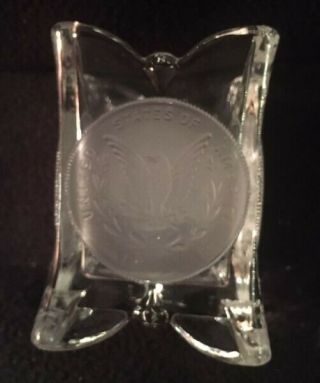 Vintage Square United States Crystal Frosted Gain Coin Toothpick Holder