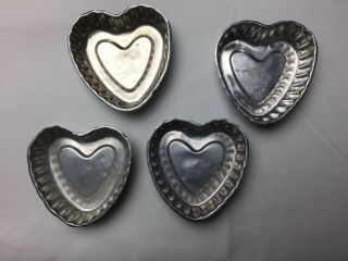 Set Of 4 Vintage Aluminum Heart Shaped Mini Cake Jello Tart Soap Molds Mini Tin