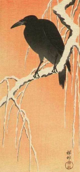 Crow On Branch,  Snow,  From Japanese Print By Ohara Koson,  Fridge Magnet