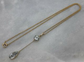 Antique Victorian Solid 9ct Gold Chain And Lavalier Pendant Natural Aquamarine
