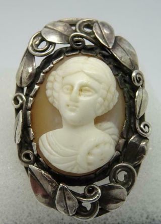 Large Vintage Arts & Crafts Silver & Shell Cameo Ring Charles & Gladys Mumford
